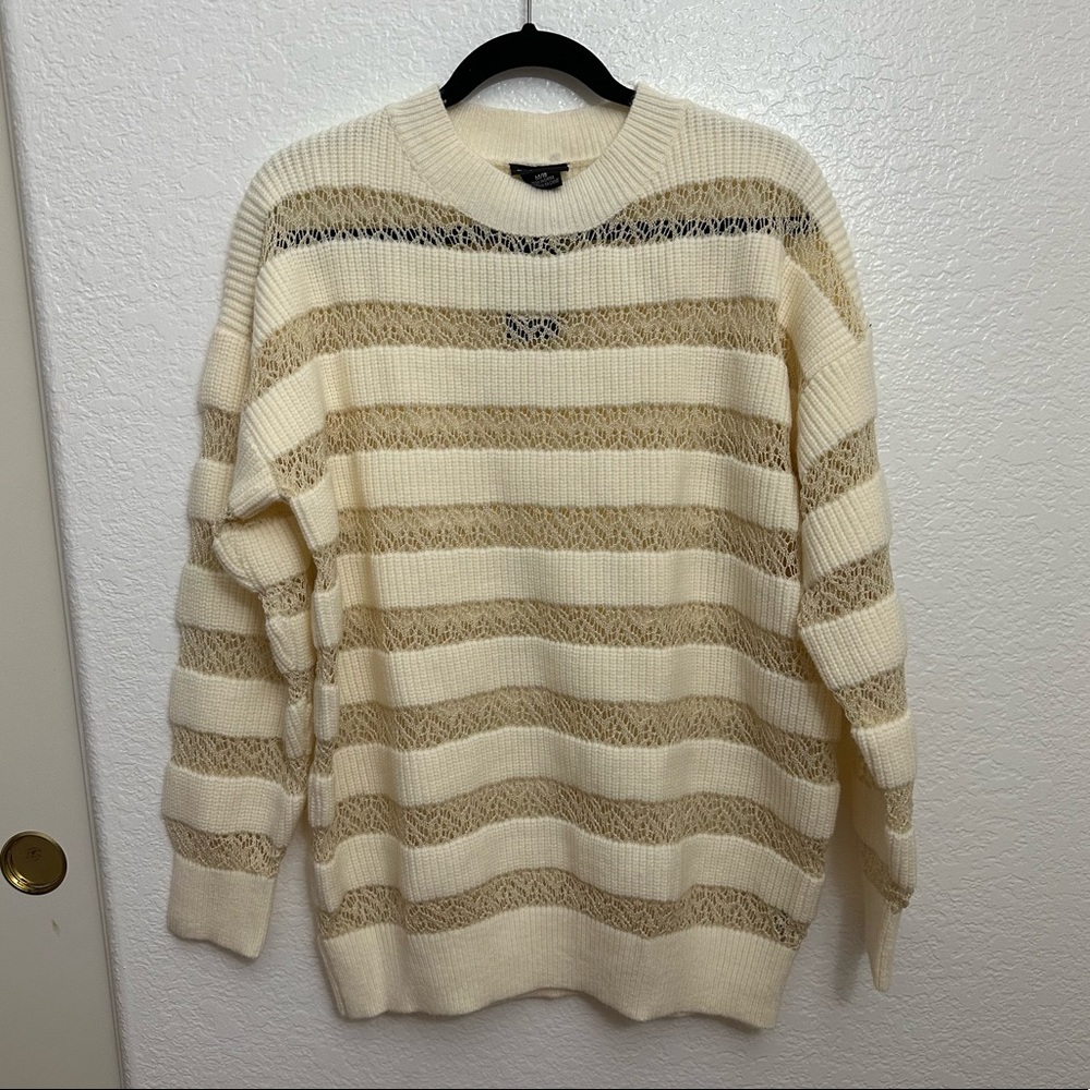 City Chic Crochet Knit Striped Sweater Cream Ivory - Plus Size 18 - NWT